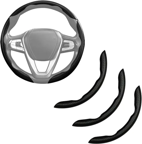Funda de volante de fibra de carbono, 3 piezas, antideslizante, accesorios para volante de automóvil, agarre a presión de 15 pulgadas, universal