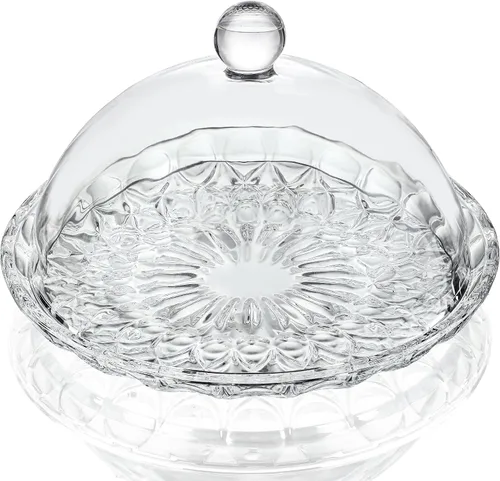 kanpura Soporte para tartas de cristal transparente de 7 pulgadas con tapa, soporte para tartas de cristal cubierto versátil soporte de postre para