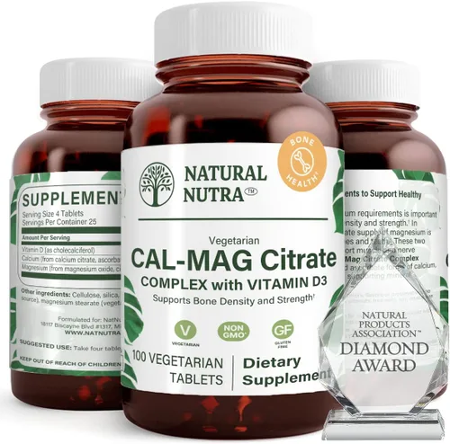 Natural Nutra Citrato de Cal-Mag con vitamina D3,1000/500 mg Complejo, fortalece la densidad ósea, la salud muscular y nerviosa, fuentes altamente