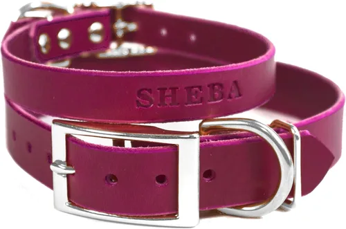 Miniatura 12 de Collar de perro de cuero de brida personalizado hecho a mano, nombre de mascota grabado, herrajes en tono níquel/plateado (marrón desgastado)