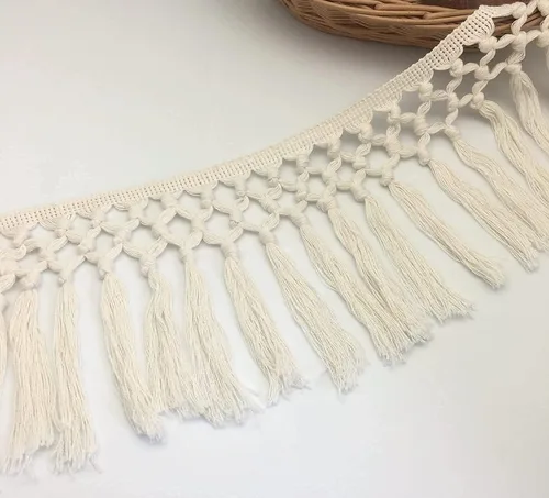 Miniatura 3 de FQTANJU Borla de 1 yarda de 5.5 in de ancho, borla de algodón, cinta bohemia de macramé para accesorios de costura, manualidades y decoración