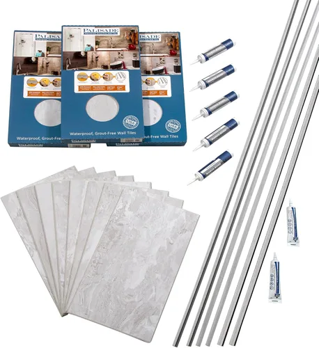 Palisade Kit envolvente de ducha y bañera de azulejos de vinilo entrelazados de 25.6 pulgadas x 14.8 pulgadas en peltre helado