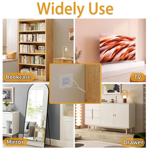 Miniatura 3 de Paquete de 10 correas ajustables de seguridad de acero inoxidable para TV, sin taladro, adhesivas, anti-punta, anclajes para muebles a prueba