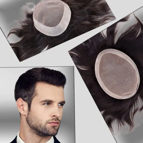 Monofilamento de cabello humano fino para hombre, peluca de monofilamento NPU, peluca de pelo para hombre, 5 x 7 pulgadas, color negro 1B 1B Color