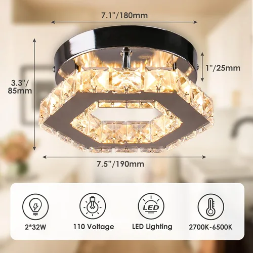 Miniatura 6 de Mini candelabro LED de cristal, iluminación empotrada, lámpara de techo moderna de cristal para pasillo, bar, escalera, cocina, dormitorio