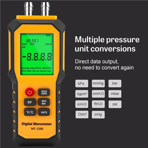 Miniatura 2 de Manómetro Digital de Puerto de Presión de 5/16 Pulgadas de Diámetro, YZT Meter Medidor de Presión de Aire de Puerto Dual Manómetro de Presión HVAC