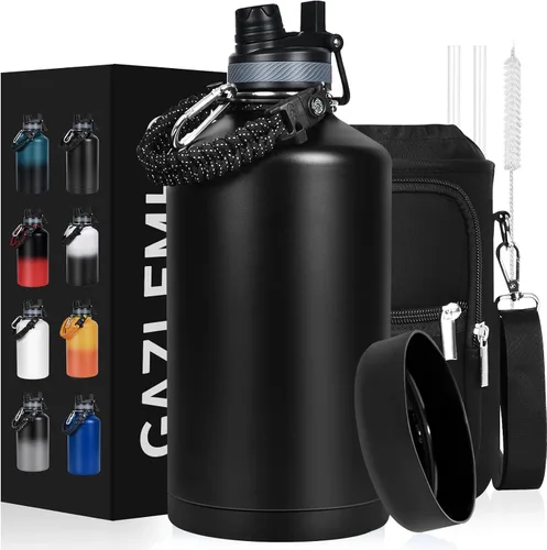 Miniatura 18 de GAZLEMHO Botella de agua aislada de 40 onzas con pajilla y boquilla, tapa 2-en-1, acero inoxidable de triple pared al vacío, fría durante 48H, a