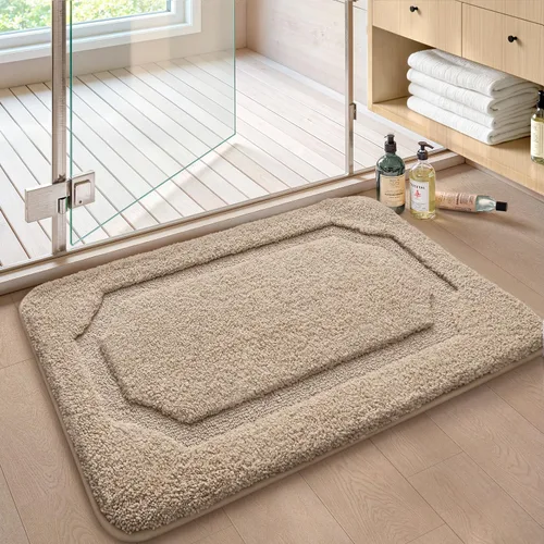 Miniatura 2 de Color&Geometry Alfombras de baño antideslizantes lavables, 17"x30" de tamaño estándar color beige suave, alfombra de baño súper absorbente
