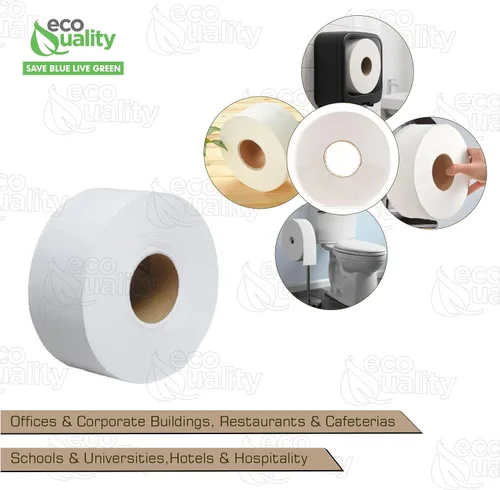 Miniatura 4 de EcoQuality Paquete de 6 rollos de papel higiénico de baño de 2 capas de 9 pulgadas de diámetro, blanco, 1000 pies por rollo, dispensador de papel