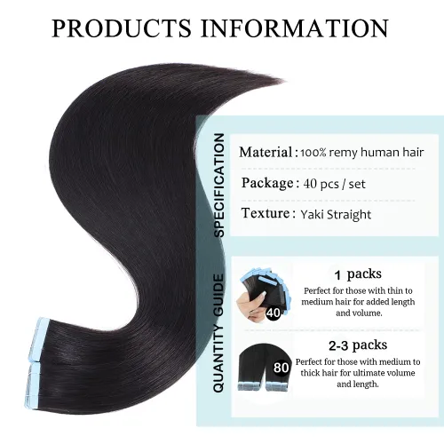 Miniatura 3 de HUA 40 extensiones de cabello humano con cinta, extensiones de cabello humano ondulado invisible, extensiones de cabello humano real con cinta
