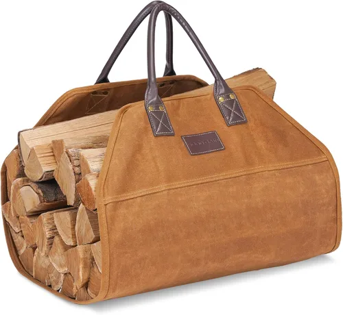 Miniatura 8 de G GOOD GAIN Portador de leña de lona encerada con asas, portador de madera para leña, bolsa de almacenamiento de leña resistente de 39x18 pulgadas