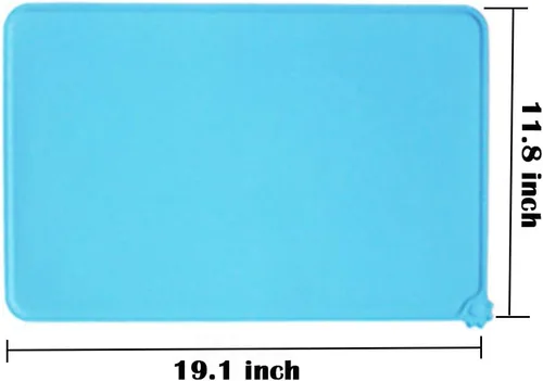 Miniatura 6 de Tapete de silicona para alimentación de mascotas, impermeable, para perros y gatos, bordes elevados para evitar derrames, bandeja individual Azul