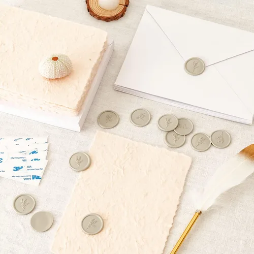 Miniatura 3 de 50 calcomanías de sello de cera para boda, cumpleaños, baby shower, Acción de Gracias, invitación, negocios, sobres, 50 unidades Hojas-gris