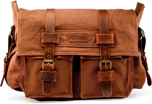 Miniatura 7 de Bolsa de mensajero para portátil vintage, de lona, de cuero, bandolera, bolso de hombro para computadora, viaje, oficina, bolso de mensajero