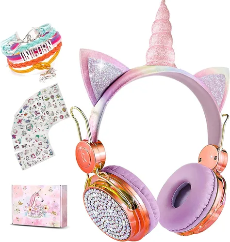 SVYHUOK Auriculares inalámbricos de oreja de gato para niños con micrófono, auriculares Bluetooth sobre la oreja para la escuela, teléfonos