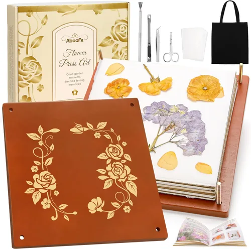 Aboofx Kit de prensa de flores para marcapáginas de diario, 10 x 10 pulgadas, kit de prensado de flores de madera de 10 capas con bolsas de