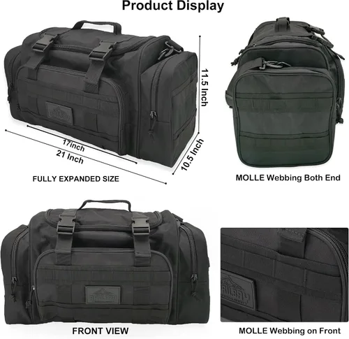 Miniatura 6 de AB Tactical Series Duffle Bag Gym Travel Senderismo y Trekking Bolsa de deportes Bolsa de caza y pesca, Negro -, Bolsa de lona para exteriores