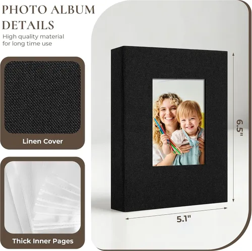 Miniatura 4 de Vienrose Álbum de fotos pequeño de 4 x 6 pulgadas, paquete de 2 mini libros de fotos con cubierta de lino, 26 páginas con capacidad para 52 Negro