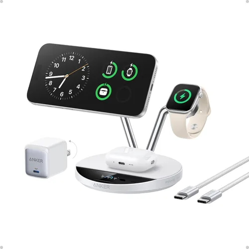 Miniatura 10 de Anker Prime MagSafe Charger Compatible, Estación de Carga 3 en 1, Soporte de Carga Inalámbrica Dock Certificado Qi2 de 25W, Pantalla Inteligente