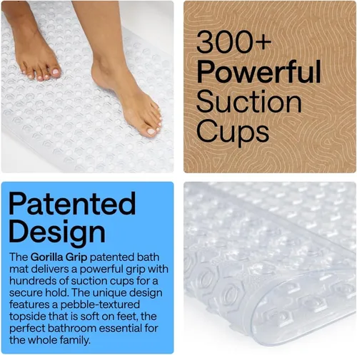 Miniatura 3 de GORILLA GRIP - Alfombrilla de ducha patentada cuadrada, pequeñas alfombrillas de bañera para duchas de pie con ventosas y agujeros de drenaje