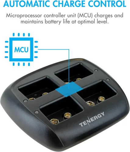 Miniatura 5 de Tenergy TN294 - Cargador de batería de iones de litio de 4 bahías y 9 V + 4 baterías recargables de iones de litio de 9 V y 600 mAh
