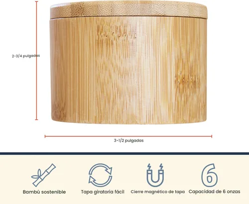 Miniatura 6 de Totally Bamboo Salero con Tapa Giratoria – Contenedor de Almacenamiento de Bambú para Encimera de Cocina con Cierre Magnético – Ideal para Sal