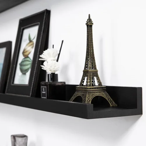 Miniatura 7 de Estantes flotantes negros para pared de 24 pulgadas con reborde, repisa moderna para cuadros, estantes de pared para fotos, decoración