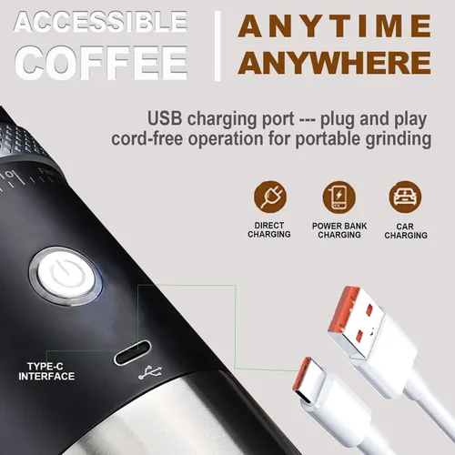 Miniatura 2 de Molinillo de café portátil para rebabas, máquina eléctrica ajustable para fresas adecuada para viajes, camping con bolsa (rojo)