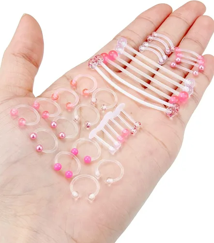 Miniatura 6 de Jenxnjsjo Claro/Rosa/Púrpura Lip Septum Anillos Cejas Industrial Smiley Piercing Joyería Plástico Cartílago Helix Tragus Daith Pendientes Vertical