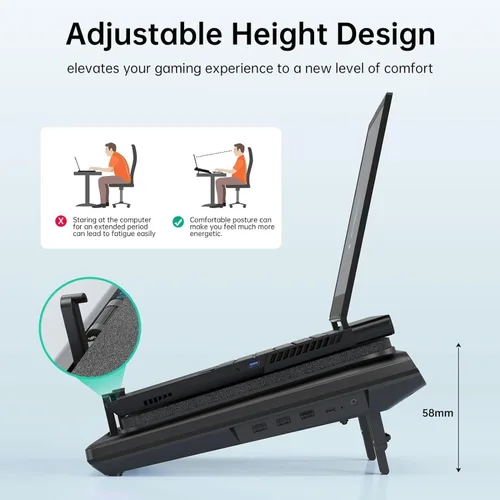 Miniatura 6 de llano Enfriador de laptop para videojuegos, soporte de almohadilla de refrigeración para laptop V12 con ventilador de 5.5 pulgadas, enfriamiento