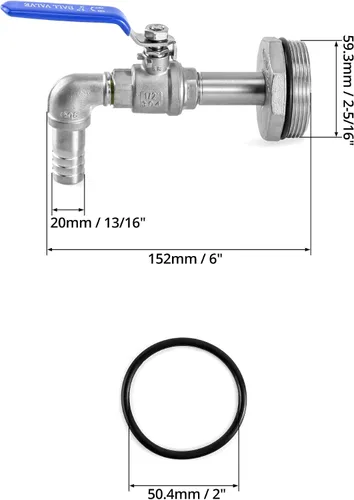 Miniatura 7 de QWORK Grifo de tambor para tambor de acero y plástico de 55 galones, grifo de barril de acero inoxidable de 2 pulgadas con salida de 90 grados 3/4 1