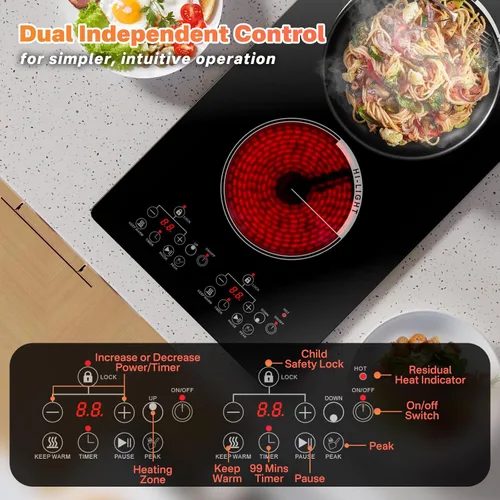 Miniatura 7 de Placa eléctrica de 2 quemadores de 110 V, quemador de encimera y estufa eléctrica descendente, quemadores eléctricos enchufables para cocinar, placa