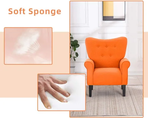 Miniatura 7 de YOLENY - Silla decorativa moderna, con respaldo alto, sillón tapizado con botones de tela, sofá individual con patas de madera para sala de estar