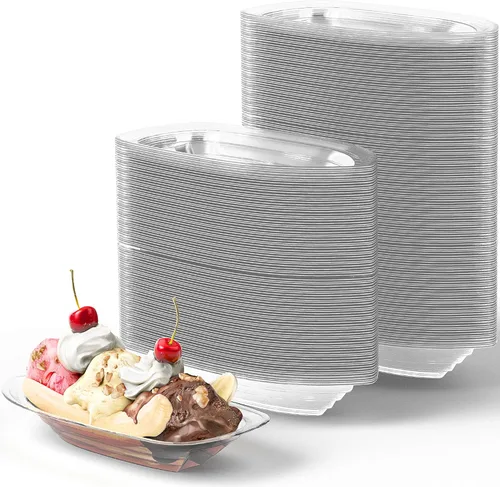 Miniatura 10 de Paquete de 50 botes divididos de plátano súper divertidos y reciclables. El mejor combo de cuencos desechables de 12 onzas + 8 onzas para helados.