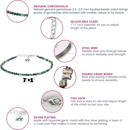 Miniatura 35 de Gempires - Pulseras de cuentas de piedras preciosas hechas a mano, ligeras, de cristal, para uso diario, hipoalergénicas, de 8 pulgadas, chapadas