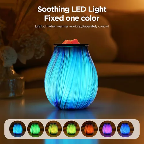 Miniatura 2 de Calentador de Cera Eléctrico de Vidrio Artístico con Aromas, Vela Perfumida con Temporizador y 7 LED de Cambio de Color, Plato Desmontable