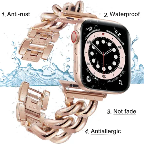Miniatura 7 de Compatible With Apple Watch Band 38mm 40mm 41mm 42mm 44mm 45mm Ultra Stainless Steel Metal Cowboy Chain Style Replacement iWatch Series87654321