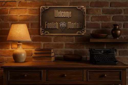 Letrero de metal con texto en inglés "Welcome Foolish Mortals", placa decorativa de estilo vintage, 8 x 12 pulgadas, color marrón