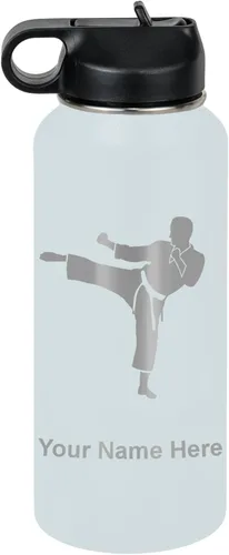 Miniatura 15 de Botella de agua personalizada LaserGram, Karate Man, de acero inoxidable con doble pared aislada al vacío con tapa abatible, regalo personalizado