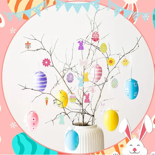 Miniatura 6 de JUNEBRUSHS 260 Botones de Madera de Pascua de 2 Agujeros Flores Mariposas Cruces Pollitos Zanahorias Conejo Botones de Costura de Madera para Rosa