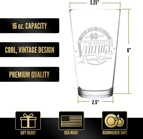Miniatura 3 de Vaso de cerveza de 30 años de edición vintage para hombres y mujeres (30 aniversario) de 16 onzas, vasos de cerveza de pinta de feliz cumpleaños