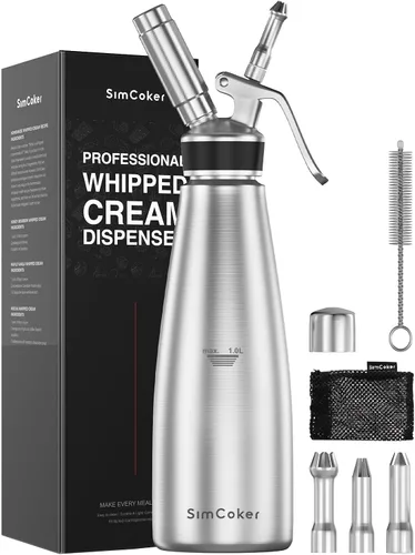 Miniatura 10 de Dispensador profesional de crema batida de acero inoxidable – 1 pinta, incluye 3 boquillas de decoración, cepillo de limpieza y bolsa