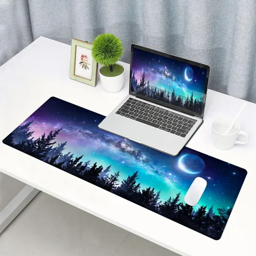 Miniatura 6 de Alfombrilla de ratón grande para juegos con bordes cosidos, tapete de escritorio Galaxy, tapete extendido para teclado, tapete de escritorio de goma