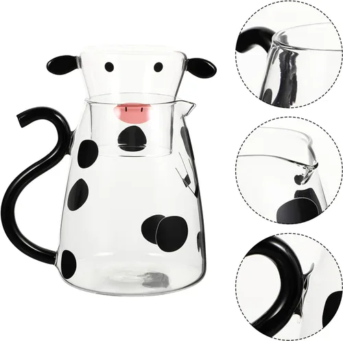 Miniatura 9 de Jarra de bebidas frías Jarra de vidrio con forma de vaca, botella de agua fría para bebidas, tetera para microondas, tetera, tetera, dispensador