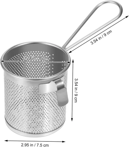 Miniatura 2 de Operitacx Cesta de colador de pasta de té de acero inoxidable, filtro de espagueti, malla de fideos con asa para el hogar, cocina, 3.5 in, alimentos