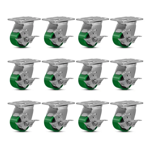 Miniatura 15 de Ruedas giratorias, ruedas industriales de 4 pulgadas resistentes, poliuretano en rueda de acero, ruedas giratorias de placa superior