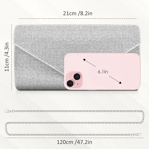 Miniatura 3 de PACETAP Bolsos de mano con diamantes de imitación para mujer, bolsos de noche con purpurina brillante para fiesta de los años 20, boda, compromiso