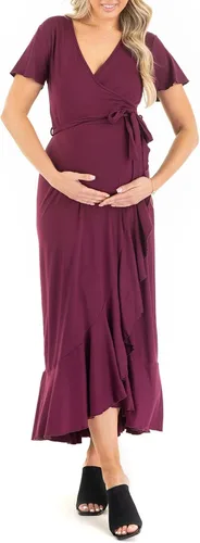 Miniatura 2 de Mother Bee Maternity Vestido de manga de mariposa con volantes y cinturón ajustable