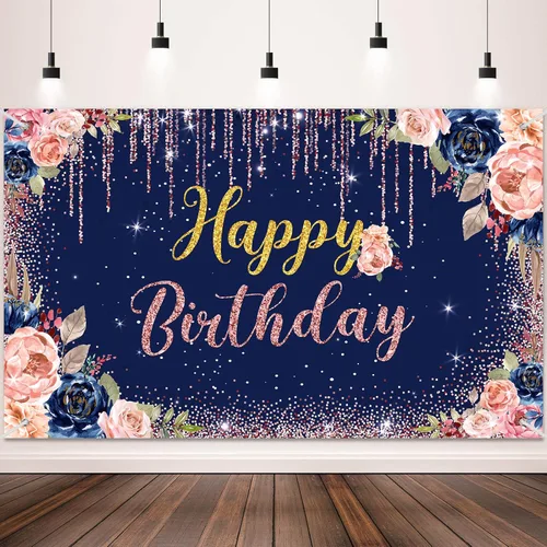 Decoraciones de fondo de feliz cumpleaños para mujeres, suministros de fiesta, telón de fondo de rosa, fotografía para niñas y niños, pancarta