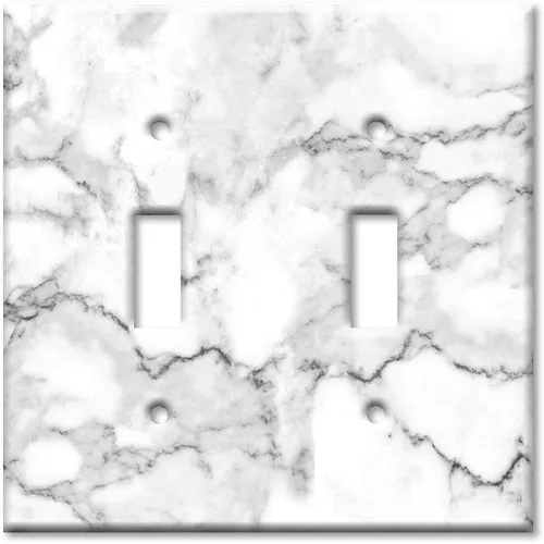 Miniatura 10 de Art Plates - Placa de interruptor de combinación de 2 bandas con 1 palanca y 1 toma de corriente - Mármol blanco y gris - Impresión de granito